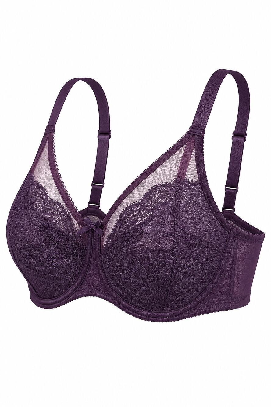 Wacoal Retro Chic Full Figure Underwire Bra 855186 Lace Bow Floral Purple 40DDD